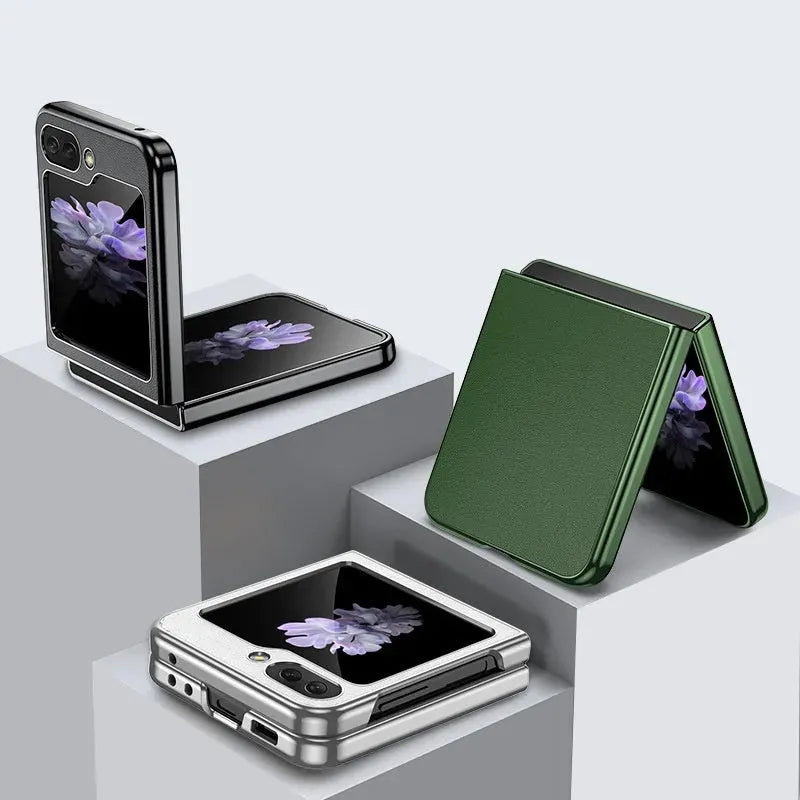 Galaxy Zflip5 Plain Leather Foldable Screen Phone Case - Bellarte Enchanté Galaxy Zflip5 Plain Leather Foldable Screen Phone Case